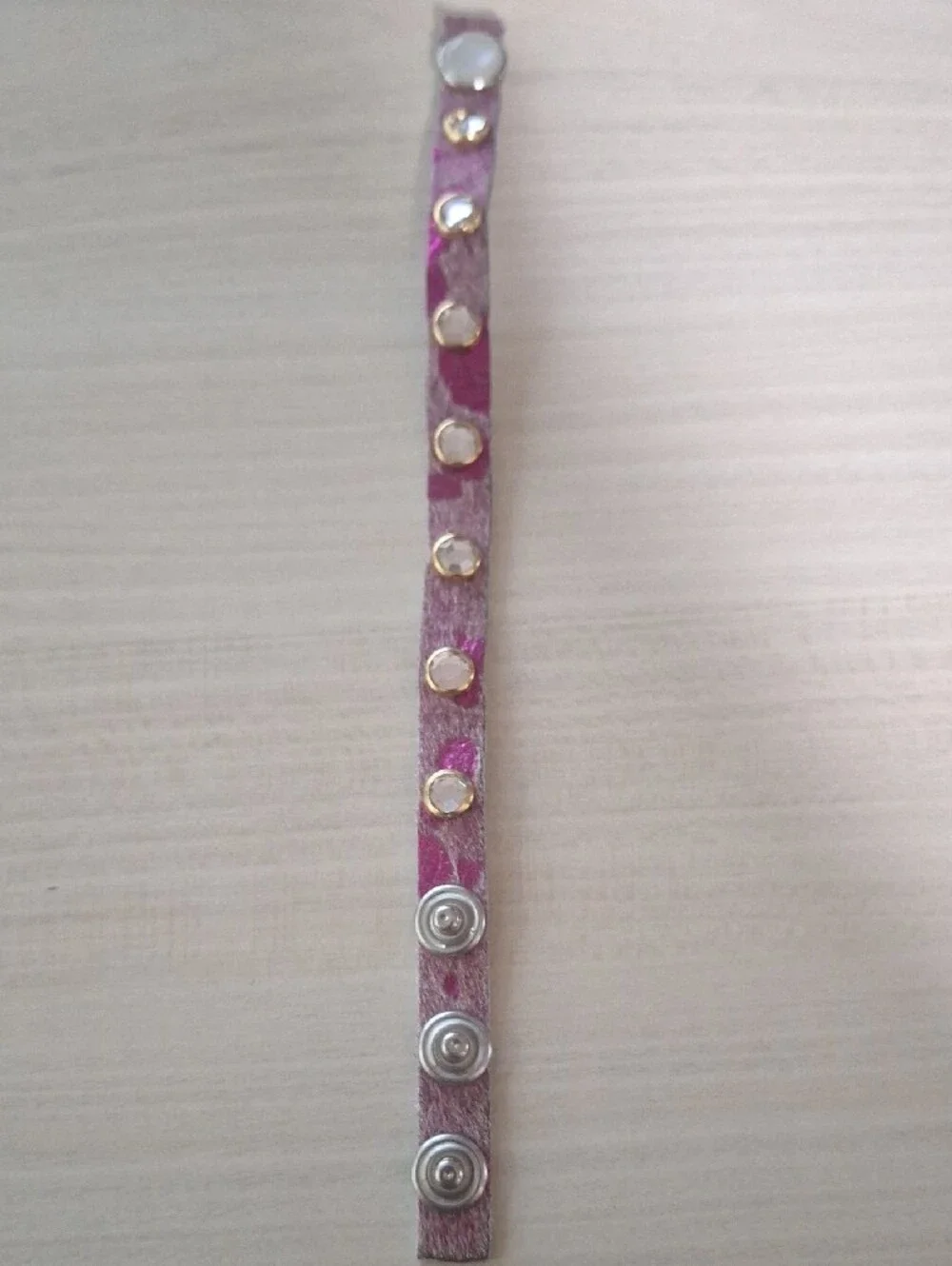Crystal-Studded Purple Leather Wrap Bracelet